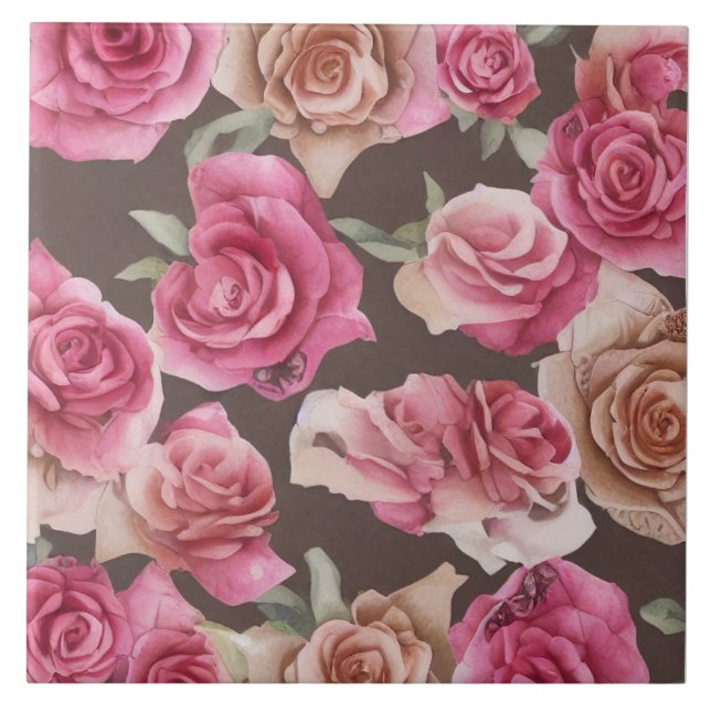 Azulejo De Cerâmica Roseiras rosa, vermelha e branca da safra (Frente)