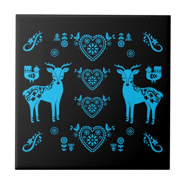 Azulejo De Cerâmica Rosemaling Norueguês Folk Art (Frente)