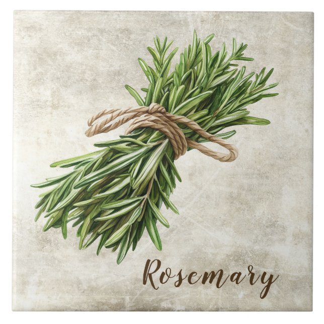 Azulejo De Cerâmica Rosemary Rustic Herbs  Faux Ceramic Tile (Frente)