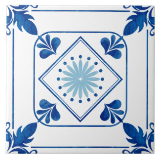 Azulejo de cerâmica rosette (azul claro) mediterrâ