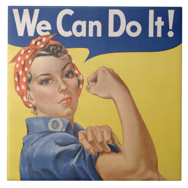 Azulejo De Cerâmica Rosie the Riveter: Forte Empoderamento feminino (Frente)