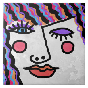 Azulejo De Cerâmica Rosto Abstrato de Mulher