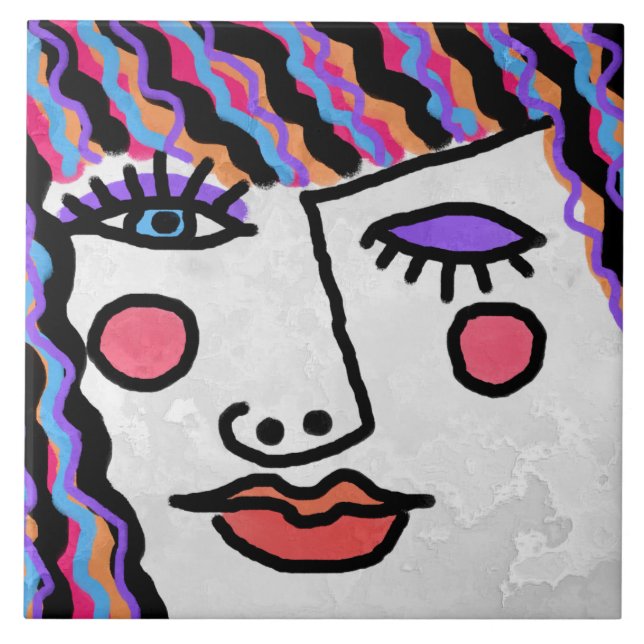 Azulejo De Cerâmica Rosto Abstrato de Mulher (Frente)