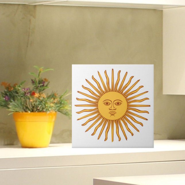 Azulejo De Cerâmica Rosto Amarelo Celestial Brilhante no Na moda branc (Add the charm and warmth of the sun to your tiled space!)