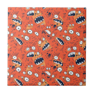 Azulejo De Cerâmica Rosto de monstro laranja engraçado gritando