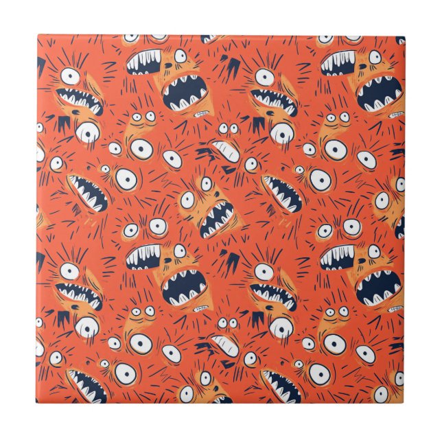Azulejo De Cerâmica Rosto de monstro laranja engraçado gritando  (Frente)