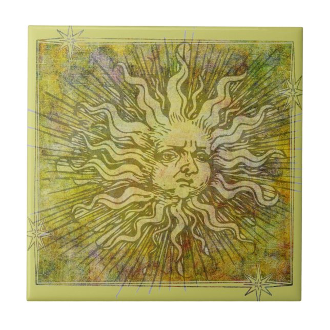 Azulejo De Cerâmica Rosto de Sol Cheio Vintage (Frente)