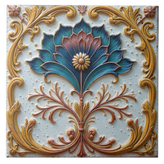 Azulejo De Cerâmica Rosto floral azul e rosa