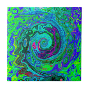 Azulejo De Cerâmica Rotação Abstrato Retro Verde e Azul