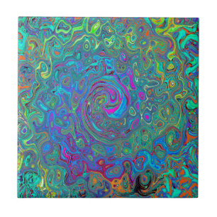 Azulejo De Cerâmica Rotação Retrópica Verde de Espuma Magenta, Azul