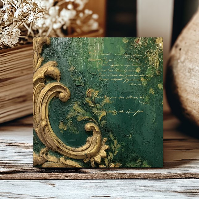 Azulejo De Cerâmica Roteiro de Ouro Verde Esmeralda Distressed Vintage (Criador carregado)
