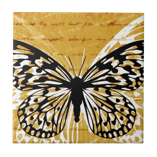 Azulejo De Cerâmica roteiro dourado e borboleta (Frente)