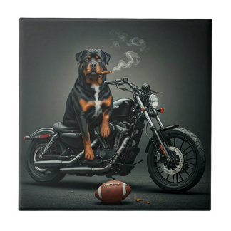 Azulejo De Cerâmica Rottie numa bicicleta