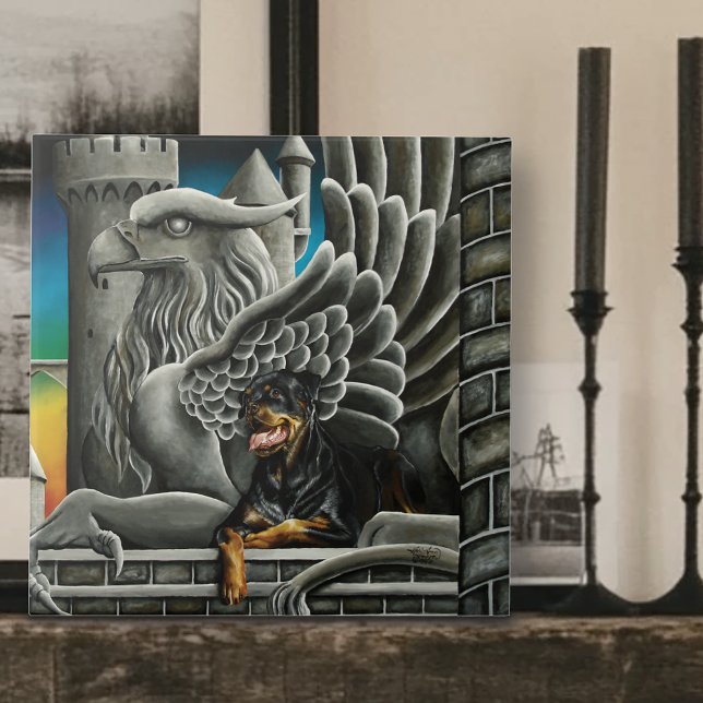 Azulejo De Cerâmica Rottweiler Dog Gargoyle Fantasy (Criador carregado)