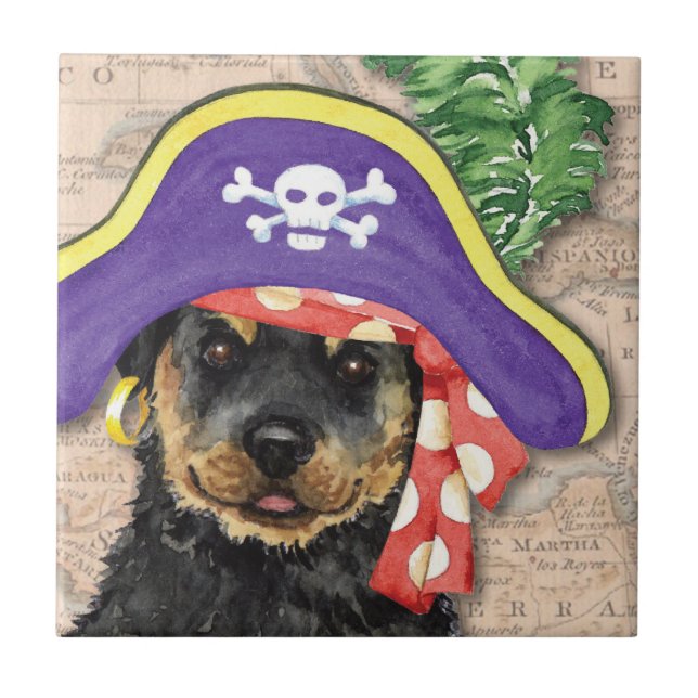 Azulejo De Cerâmica Rottweiler Pirate (Frente)