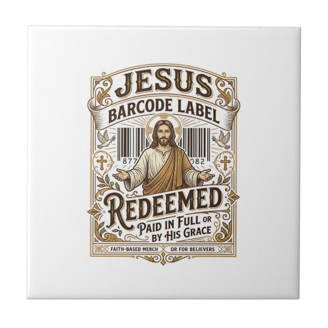 Azulejo De Cerâmica Rótulo de Código de Barras de Jesus Resgatado Rótu (Frente)