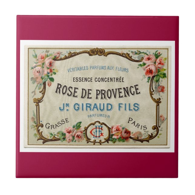 Azulejo De Cerâmica Rótulo de Parfum Rosa francês (Frente)