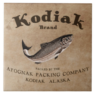 Azulejo De Cerâmica Rótulo de Salmão Vintage Kodiak