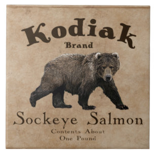 Azulejo De Cerâmica Rótulo de Salmão Vintage Kodiak