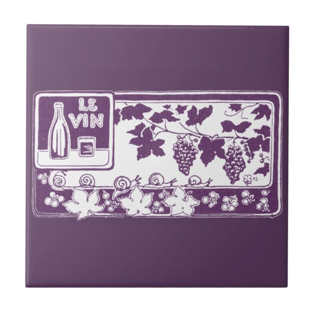 Azulejo De Cerâmica Rótulo de Vinho Francês Antigo | Vinhedo Rústico (Frente)
