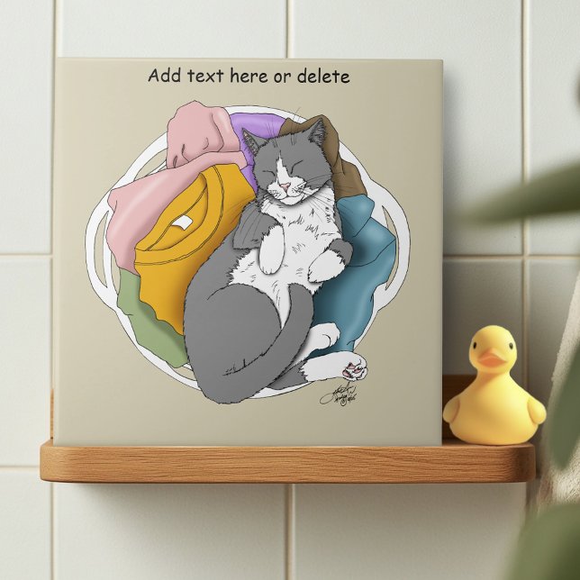 Azulejo De Cerâmica Roupa de Cama com Cabelo de Gato Branco Cinza (Criador carregado)