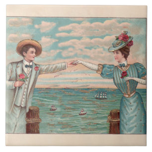 Azulejo De Cerâmica Roupa de Casamento no Oceano de Praia Vitoriana Ca