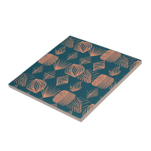 Azulejo De Cerâmica Roupa Tribal de Caribe Negrito: Teal, Coral