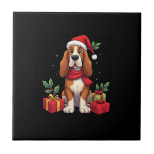 Azulejo De Cerâmica Roupas de Natal engraçadas para cães Basset Hound