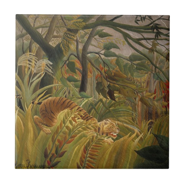 Azulejo De Cerâmica Rousseau Arte Tropical de Tigres (Frente)