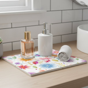 Azulejo De Cerâmica Roxo Azul Rosa Boho Flor Silvestre