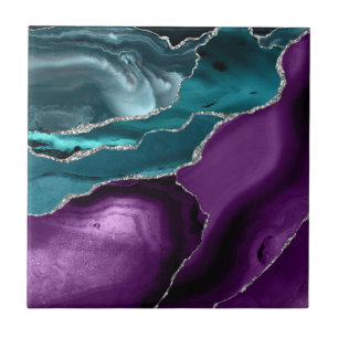 Azulejo De Cerâmica Roxo Azul Teal Ágata Brilho Prateado