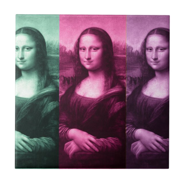 Azulejo De Cerâmica Roxo cor-de-rosa verde de Mona Lisa (Frente)