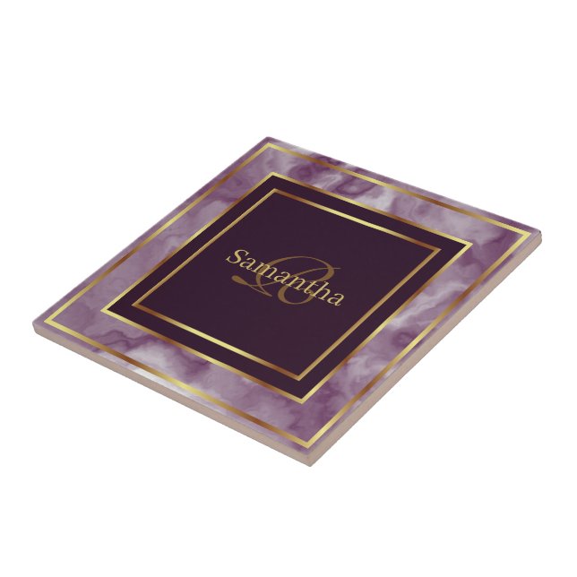 Azulejo De Cerâmica Roxo E Mármaco Geométrico Dourado (Lateral)