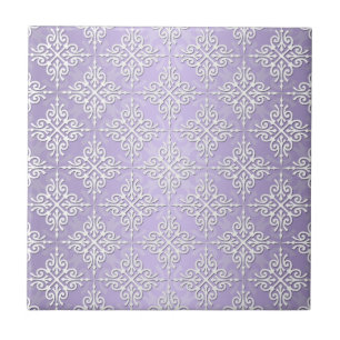 Azulejo De Cerâmica Roxo Lavanda e Damasco Branco