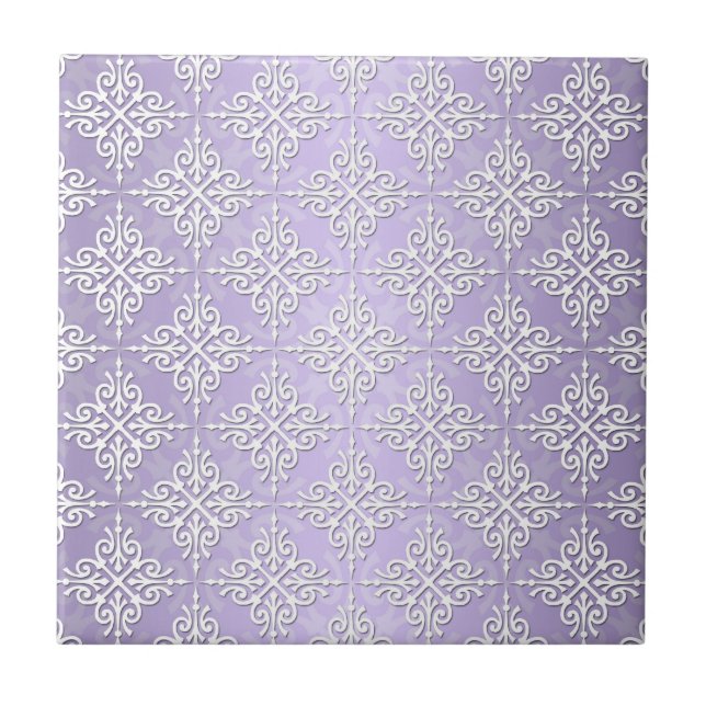 Azulejo De Cerâmica Roxo Lavanda e Damasco Branco (Frente)