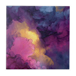 Azulejo De Cerâmica Roxo Magenta Ouro Tinta Alcoólica Nebulosa Fluxo