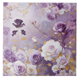 Azulejo De Cerâmica Roxo Moderno/ Rosa/ Rosas Brancas