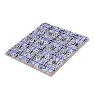 Azulejo De Cerâmica Roxo Preto Branco Curvo Padrão Abstrato Repetido