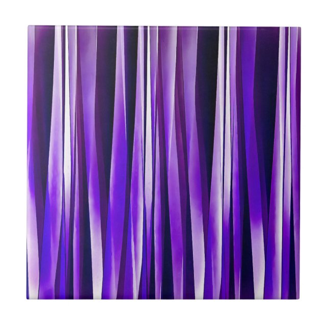 Azulejo De Cerâmica Roxo real, Lilac e teste padrão Stripy de prata (Frente)