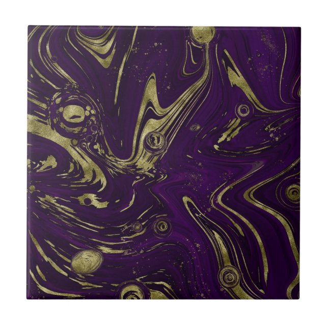 Azulejo De Cerâmica Roxo Roxo e Dourado do Elegante Moderno  (Frente)