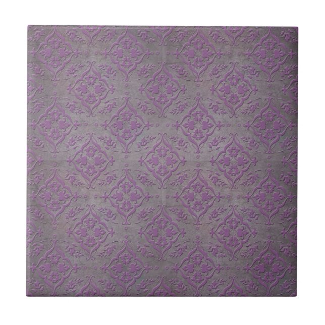 Azulejo De Cerâmica Roxo Rústico e Damasco Cinza Aço (Frente)