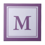 Azulejo De Cerâmica Roxo Simples e Monograma Branco<br><div class="desc">Você pode personalizar este azulejo cerâmico monograma roxo com seu monograma/inicial.</div>