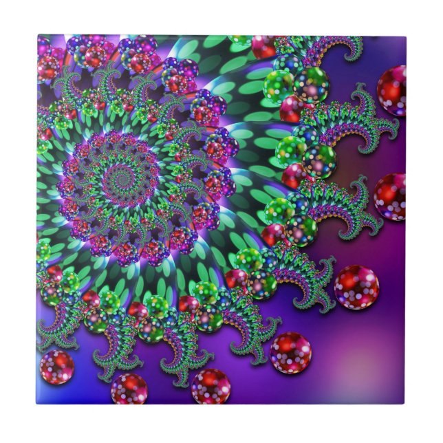Azulejo De Cerâmica Roxo Terquoise do Fractal de Bokeh (Frente)