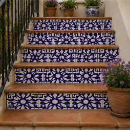 Azulejo De Cerâmica Royal Indigo Elegant Geometric Floral Mosaic