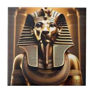 Azulejo De Cerâmica **"Royal Roar: O Leão Faraó Ouro"**