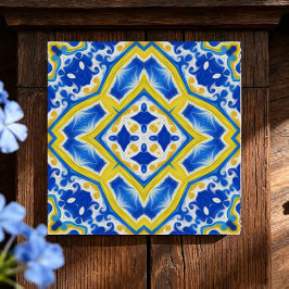 Azulejo De Cerâmica Royal Sapphire Luxurious Blue and Gold Geometric