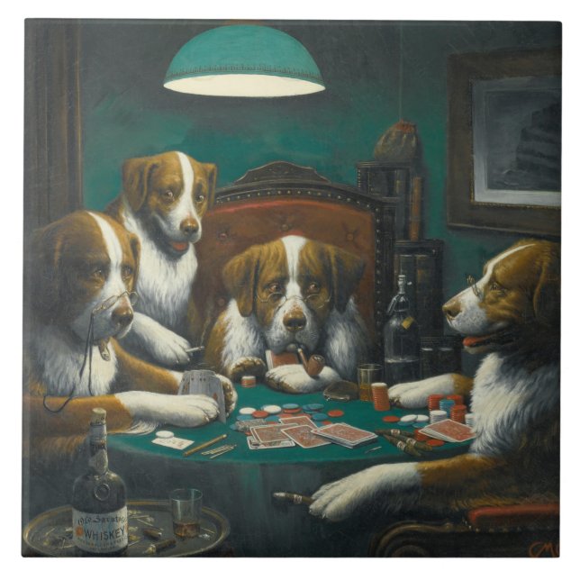 Azulejo De Cerâmica Rua Bernard Dogs Jogando Poker (Frente)