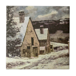Azulejo De Cerâmica Rua da aldeia francesa no inverno (Gustave Courbet