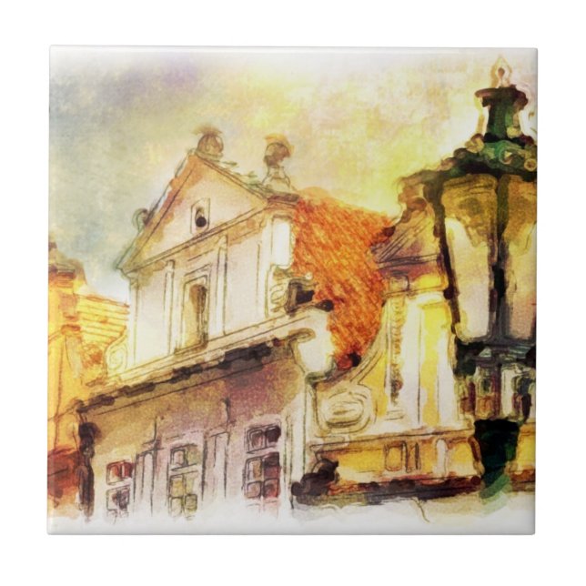 Azulejo De Cerâmica Rua na parte velha de Praga (Frente)