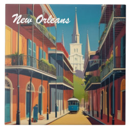 Azulejo De Cerâmica Rua New Orleans & Catedral de St Louis Colorida